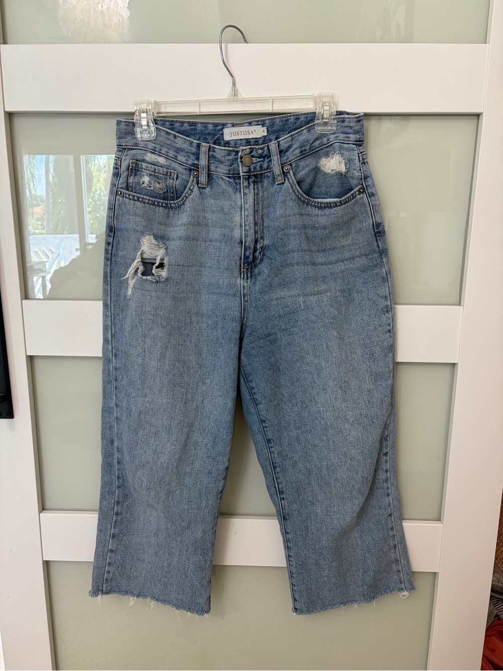 Just USA Women's Light Blue Distressed Straight-Leg Jeans